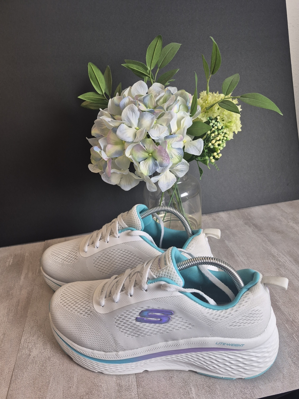 Skechers White & Teal Lightweight Women's Walking Shoes